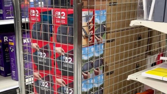 Nintendo Switch 2 boxes secured in a cage